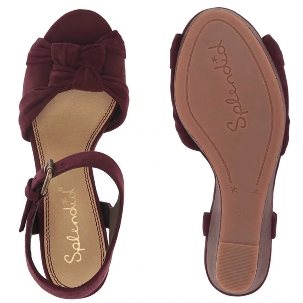 Splendid Anthropologie Nada plum suede platform wedge open-toe heels